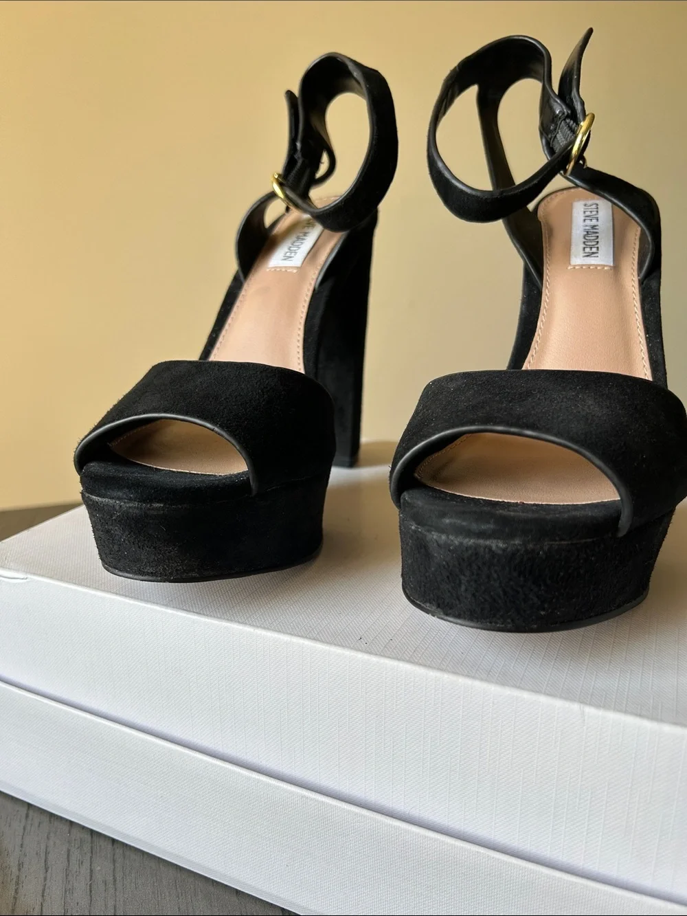 Steve Madden Black Suede Platform Block Heel Sandals